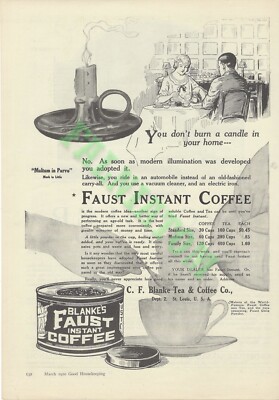 1920 Print Ad - Faust Instant Coffee - Kroehler Daven-O