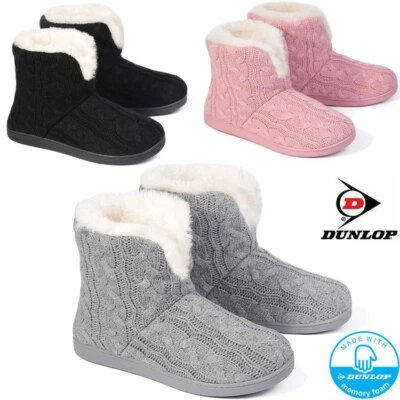 LADIES SLIPPERS WOMEN DUNLOP MEMORY FOAM FUR THERMAL ANKLE BOOTS WARM SHOES SIZE