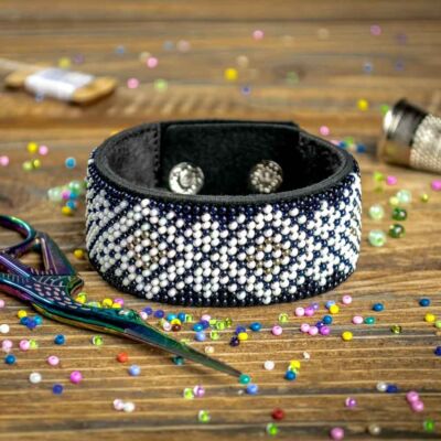DIY Bead embroidery kit on artificial leather Bracelet