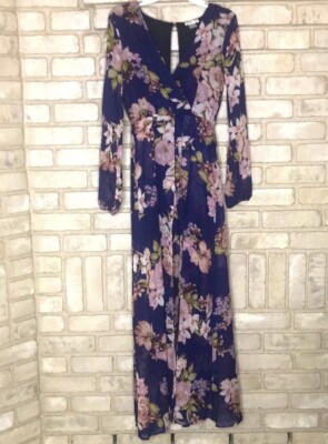 VENUS Floral Sheer Long Sleeve Romper Dress with Attached Long Skirt Size  Small | eBay