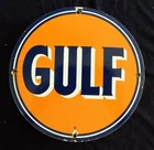 VINTAGE GULF GASOLINE / MOTOR OIL PORCELAIN GAS PUMP SIGN