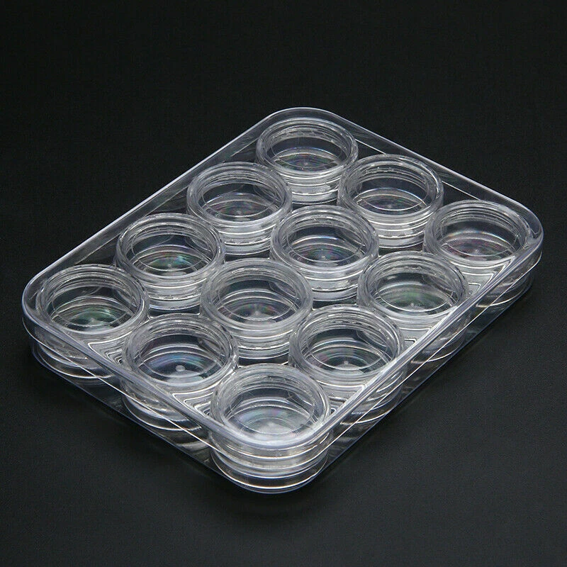 12Pcs Clear Plastic Case Bead Containers Round Small Jewelry Bead Storage  Box