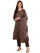 Women's Rayon Blend Ethnic Motifs Straight Printed Kurta Pant With Dupatta Set