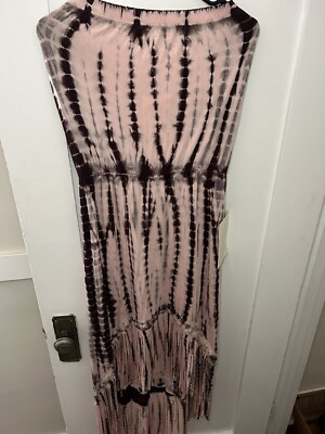 Boston Proper Pink And Brown Tie-dye Fringe Detail Maxi Sundress Sz (M) NWT