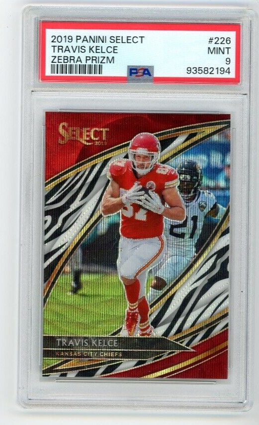 2019 Panini Select Field Level Zebra Prizm #226 TRAVIS KELCE PSA 9 Mint Chiefs