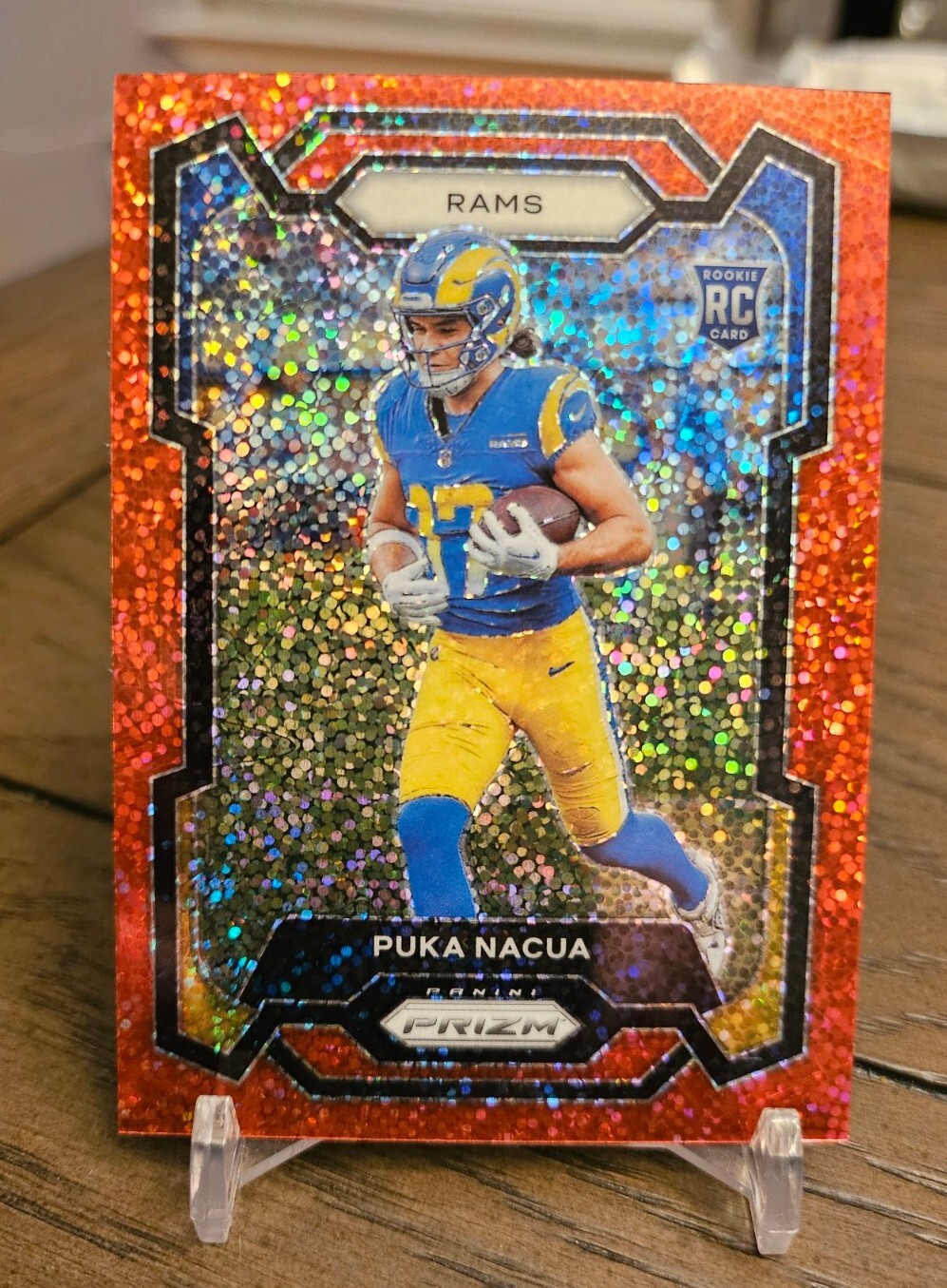 2023 Panini Prizm Puka Nacua Red Sparkle Prizm Rookie Card RC SP #357 Rams🔥💎