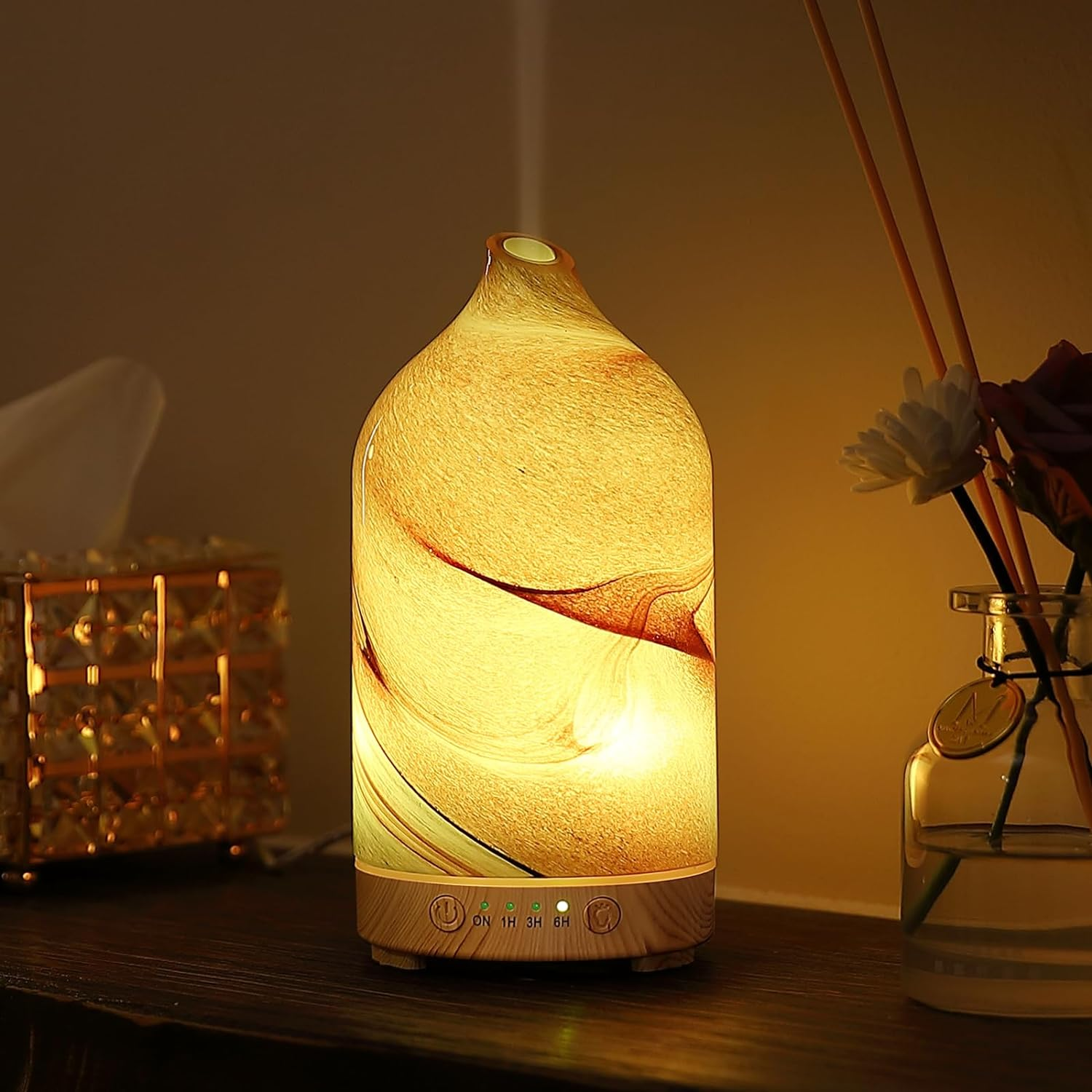 Essential Oil Diffuser Hand Blown Glass Aromatherapy Diffuser - Ultrasonic Cool-image