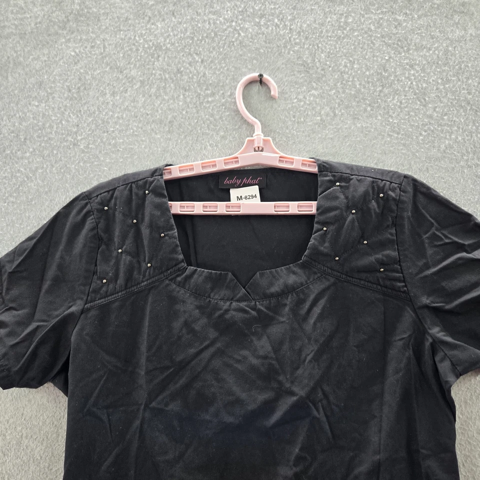 Baby Phat Women Scrub Top L Black Bling It On! Shaped Square Neck  Studded - Image 4 of 4