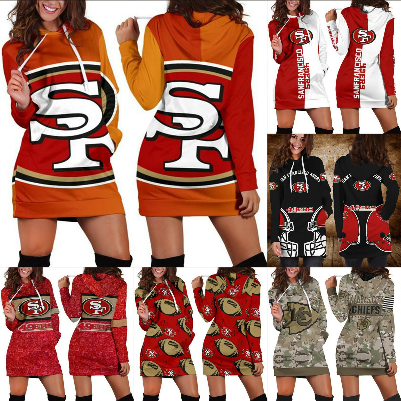 San Francisco 49ers Hoodie Dress Mini Dress Long Sleeve Jumper Women  Sweatshirt | eBay