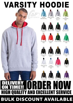 Awdis Just Hoods AWDis Varsity Hoodie Plain Pullover Kapuzenpullover JH003