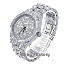 Men Iced Rapper Silver PT Lab Diamond Metal Band Hip Hop Luxury Wrist Watch