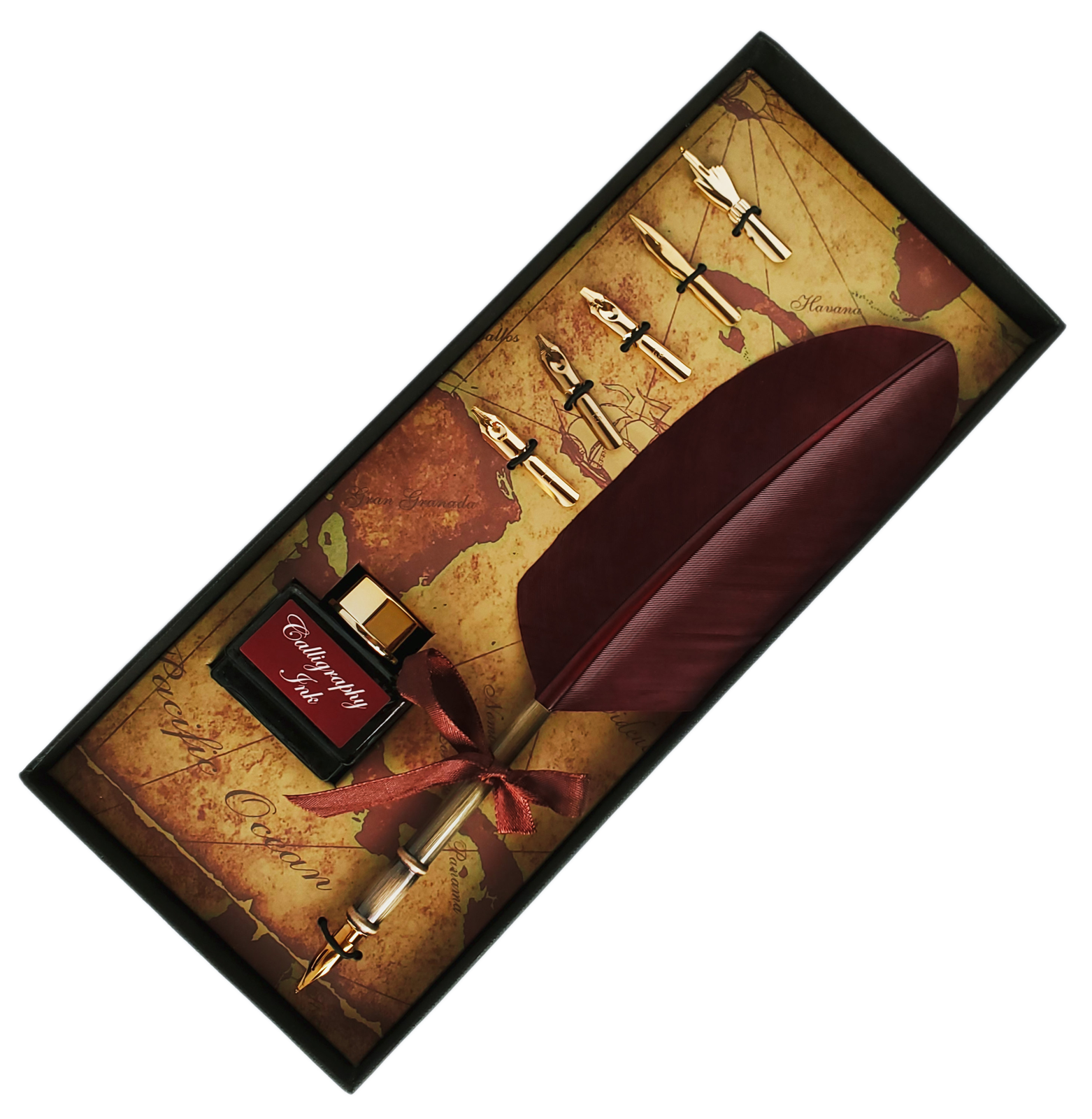 Brown Turkey Feather Calligraphy Quill Pen Set Vintage Style Dip Pen