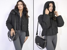 Hooded Puffer Jacket With Snap And Zip Closure