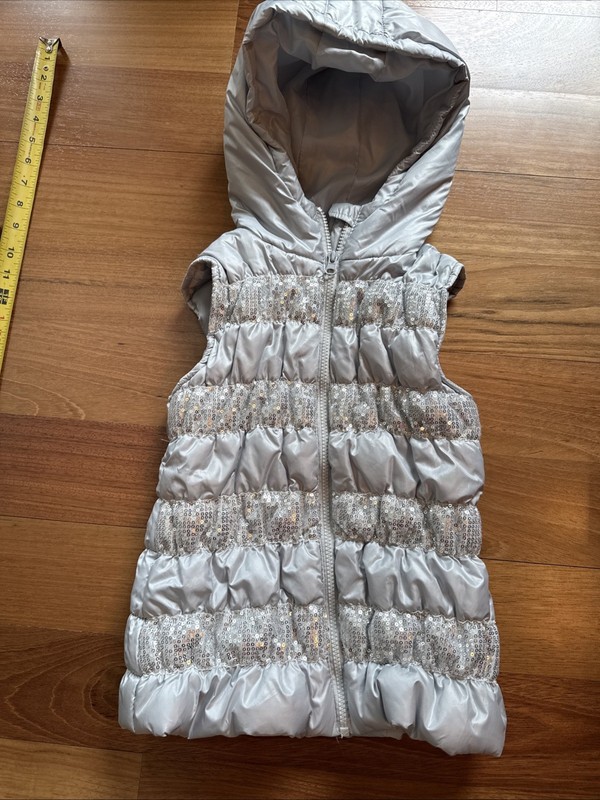 Heart-n-Crush Girls Size Medium Puffy Vest Sparkle Sequins With Hood EUC