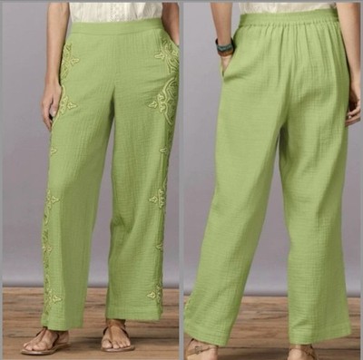 Sundance Green Morgana Floral Embroidered Palazzo Pants Wide Leg Pull On Boho S