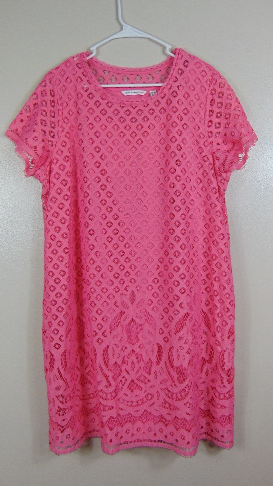 Isaac Mizrahi Live! Pink Lace Short Sleeve Dress Women's Size 1x Lined Shift