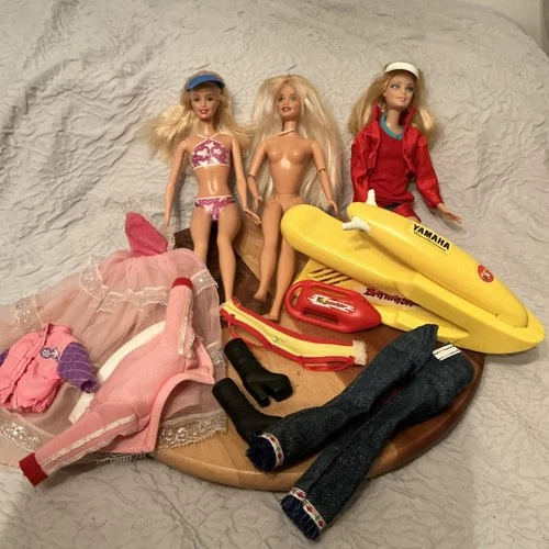 Vintage 90’s Barbie 3xDoll Vintage Bundle With Clothes,Baywatch/waverunner,VGC.