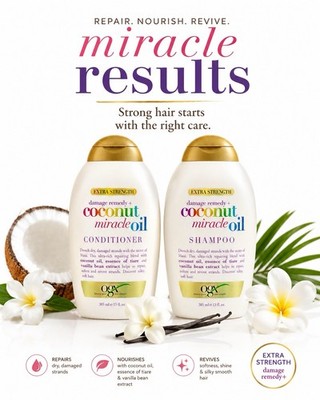 2x OGX Extra Strength Damage Remedy + Coconut Miracle Oil CONDITIONER & Shampoo