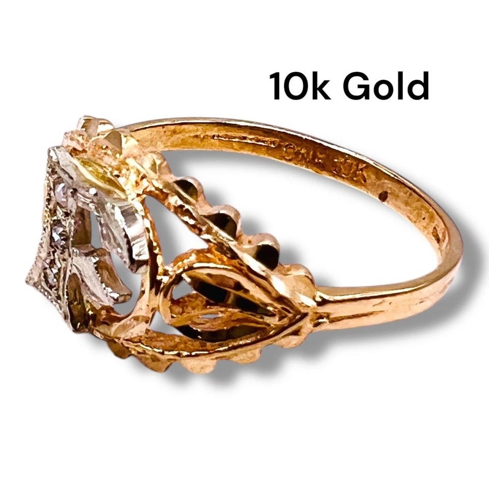 Initial Diamond Letter F Signet Solid 10k Yellow Gold Dome Band Ring SZ 5.75 - Image 4 of 4