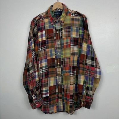 Polo Ralph Lauren Patchwork Overshirt Hemd, Kariert, Vintage Selten, Herren Large