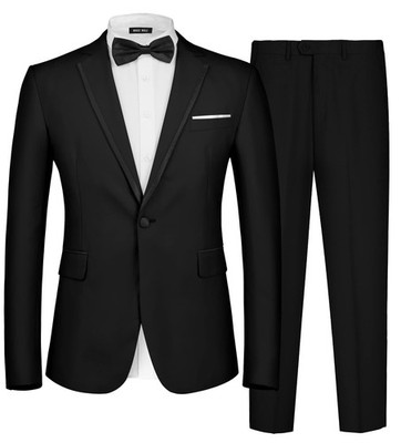 Men's 2 Piece Suit Notched Lapel Button Slim Fit Formal Wedding Prom Tuxedo S...