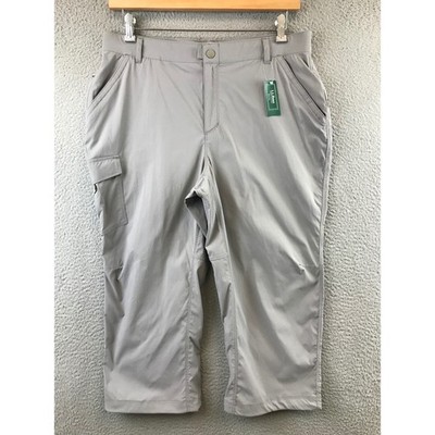 New LLBean Tropicwear Woven Capri Pants Womens Size L  Gray Cargo Pockets