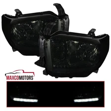 Smoke Headlights Fits 2014-2021 Toyota Tundra Lamps LED Strip Left+Right 14-21