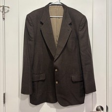 Oscar de la Renta Mens Wool Tailored Blazer Brown Houndstooth Sport Coat 44L