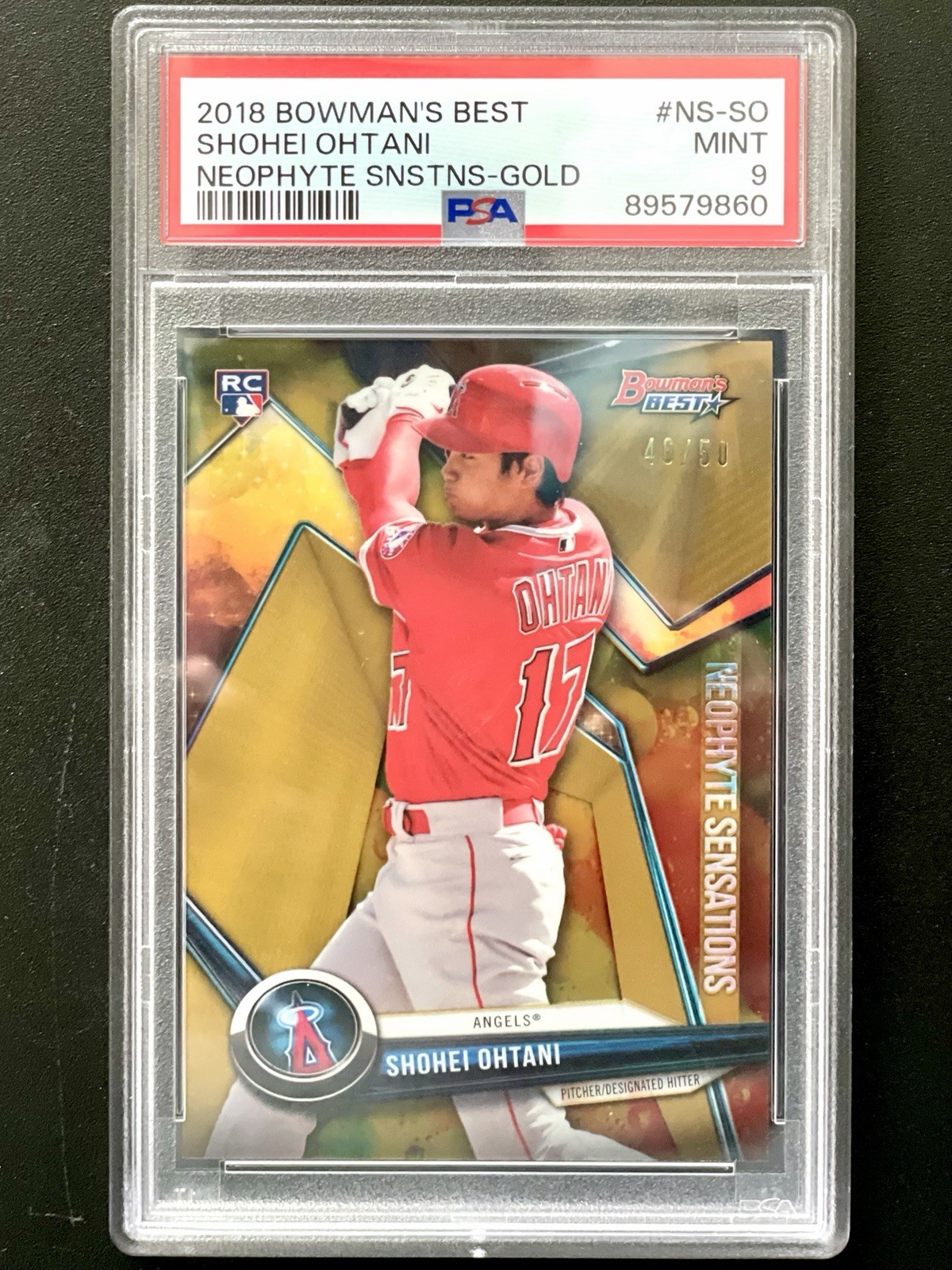 2018 Bowman’s Best Shohei Ohtani Gold Neophyte Sensations RC 46/50 - PSA 9