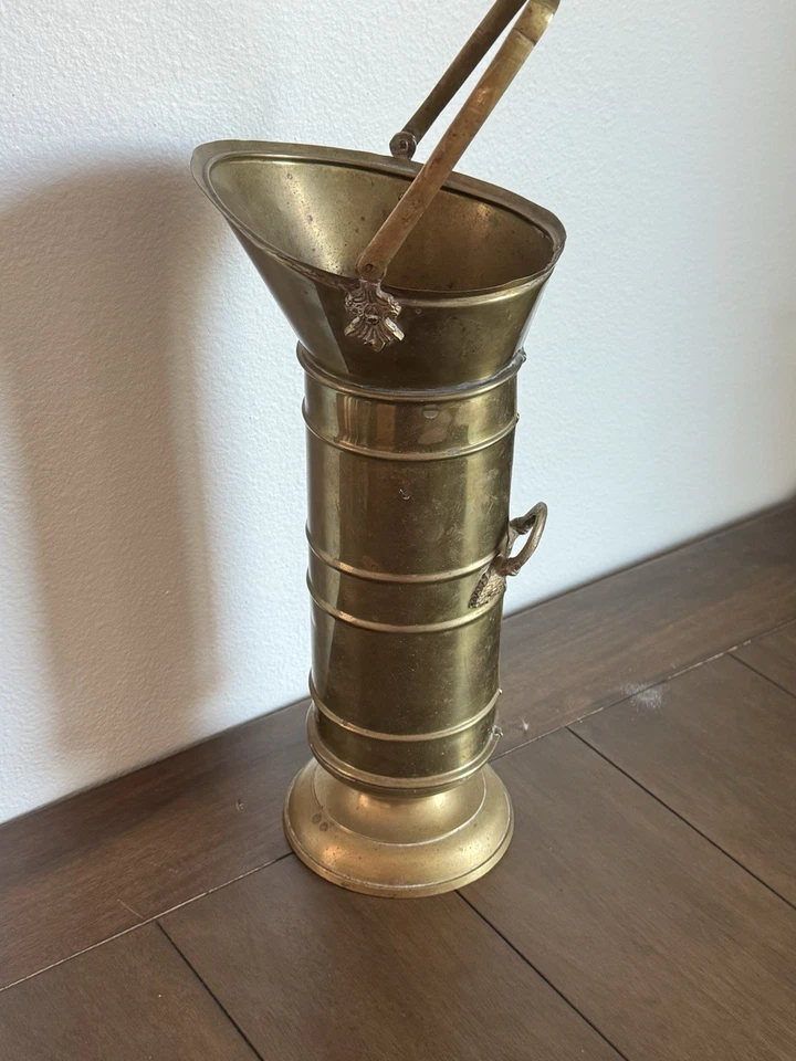 Brass Coal Scuttle Cylinder Bucket Dual Handles Umbrella Stand Cane Holder VTG - Image 2 of 4
