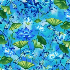 Tela Animal | Libélula Laguna Lirio Flor Azul | Henry Glass YARD
