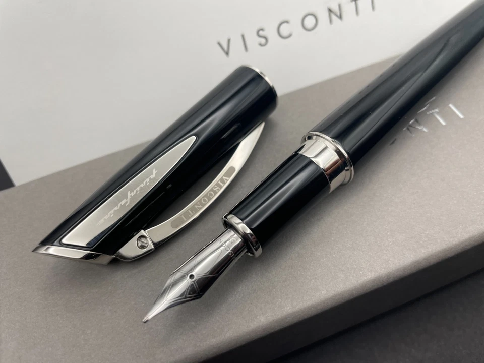 Visconti Italy Pininfarina XL Black & Steel Fountain Pen Broad Nib $395 New - Image 4 of 4