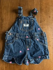 OshKosh Bgosh Vestbak girls hearts flower pink Overalls Size 18 M