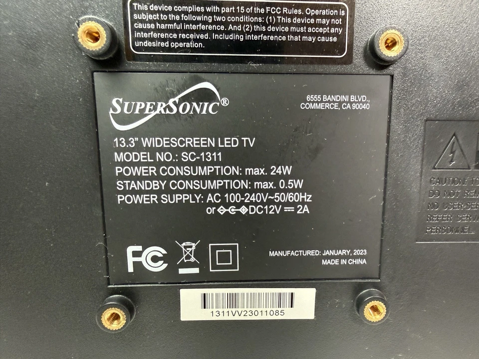 Supersonic SC-1311 13.3-Inch Monitor 1080p LED HDTVw/HDMI Input Works, No Remote - Image 4 of 4