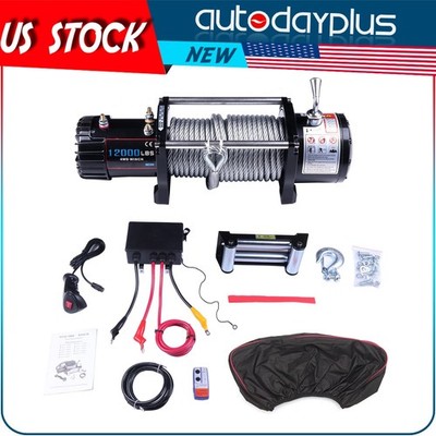 12V Electric Winch 12000LB Towing Trailer Steel Cable Off Road Fits JEEP w/cover