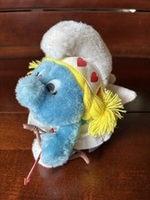VTG Smurfette 6.5" Plush - Cupid Hearts  Bow - Wallace Berrie 1983 Peyo - EUC