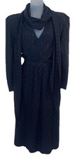 CHRISTIAN DIOR Boutique Paris Silk Blk Plaid Wrap Dress Scarf/Belt FR40 US6 EUC