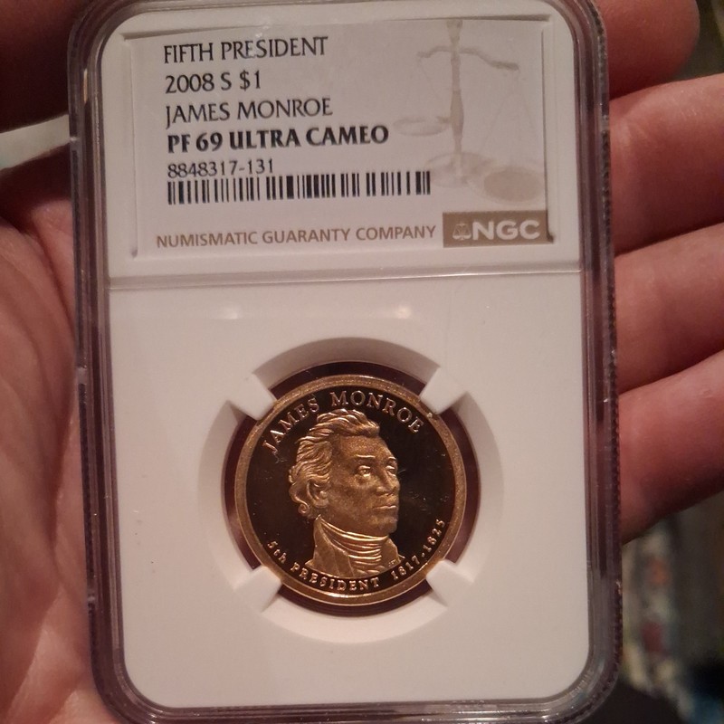 FIFTH PRESIDENT JAMES MONROE 2008 S DOLLAR NGC PF 69 ULTRA CAMEO