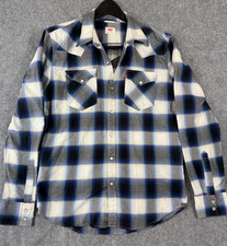 Levi  s Western Shirt Mens M Blue White Plaid Pearl Snap Long Sleeve Cowboy Rodeo