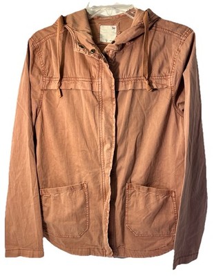 SO Women's Salmon Colored Lightweight Hooded Jacket Size Lg Zip Close 2 Pockets