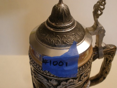 Vtg Zinn Lidded Beer Stein Rothenburg Germany Schenkelberg Handpainted EXC#1001 - Picture 11 of 12