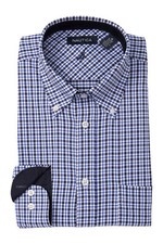 Nautica Mens Checkered Classic Fit Dress Shirt in Light Blue Check Size M