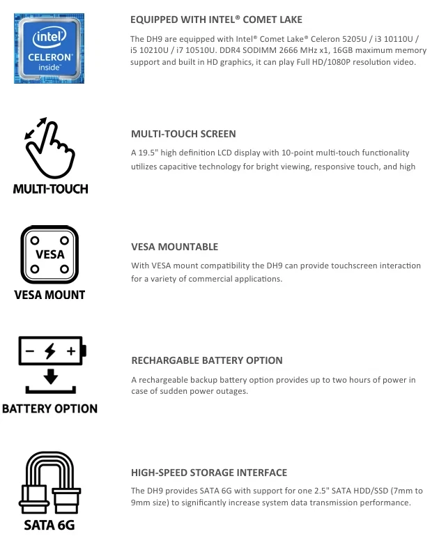 Pantalla Táctil 19.5" AIO i3-10110U 8GB RAM 128GB SSD W11P Batería Interna Respaldo  Foto 2 de 4