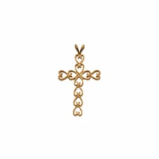 Heart Design Cross Pendant In 14K Yellow Gold (30.00x21.00mm)