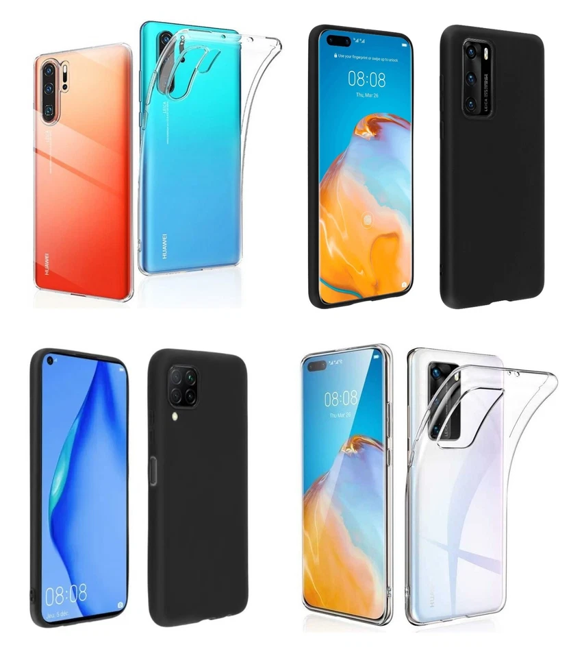 Huawei P30 P40 Lite Pro Coque Protection Silicone Bumper TPU Transparent Noir - Photo 1/1