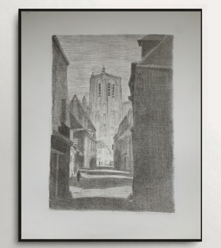 NOEL FEUERSTEIN (1904-1998) GRANDE LITHOGRAPHIE RUE ANIMEE A BOURGES 1940 (9) - Photo 1/5