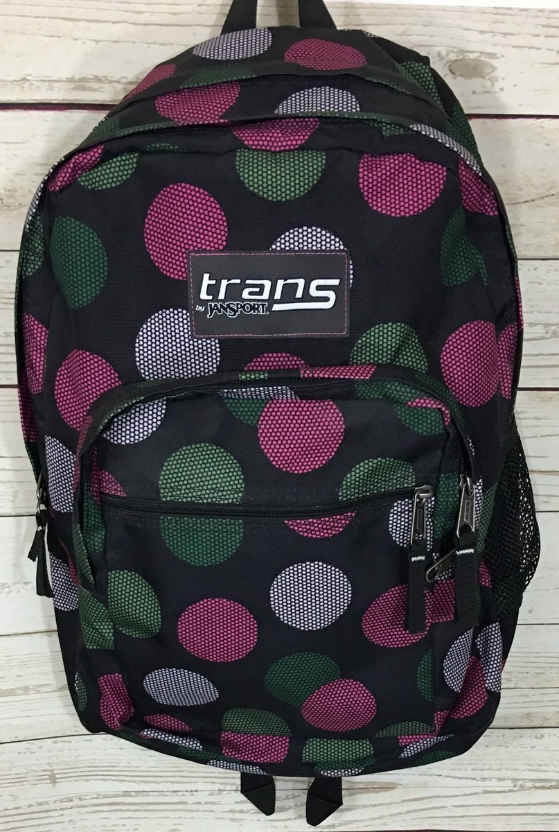 Trans by Jansport Black Pink Polka Dot Book Bag Backpack For