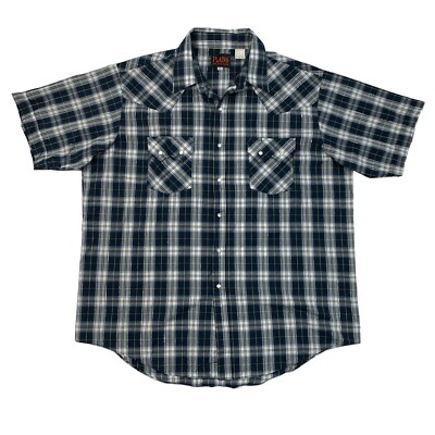 Chemise Western Plains – Homme XL – Gris Rayures – Boutons Pression – Vintage
