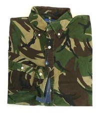 Hombres Polo Ralph Lauren Poni Militar Camuflaje Calce Clásico Pana Camisa L