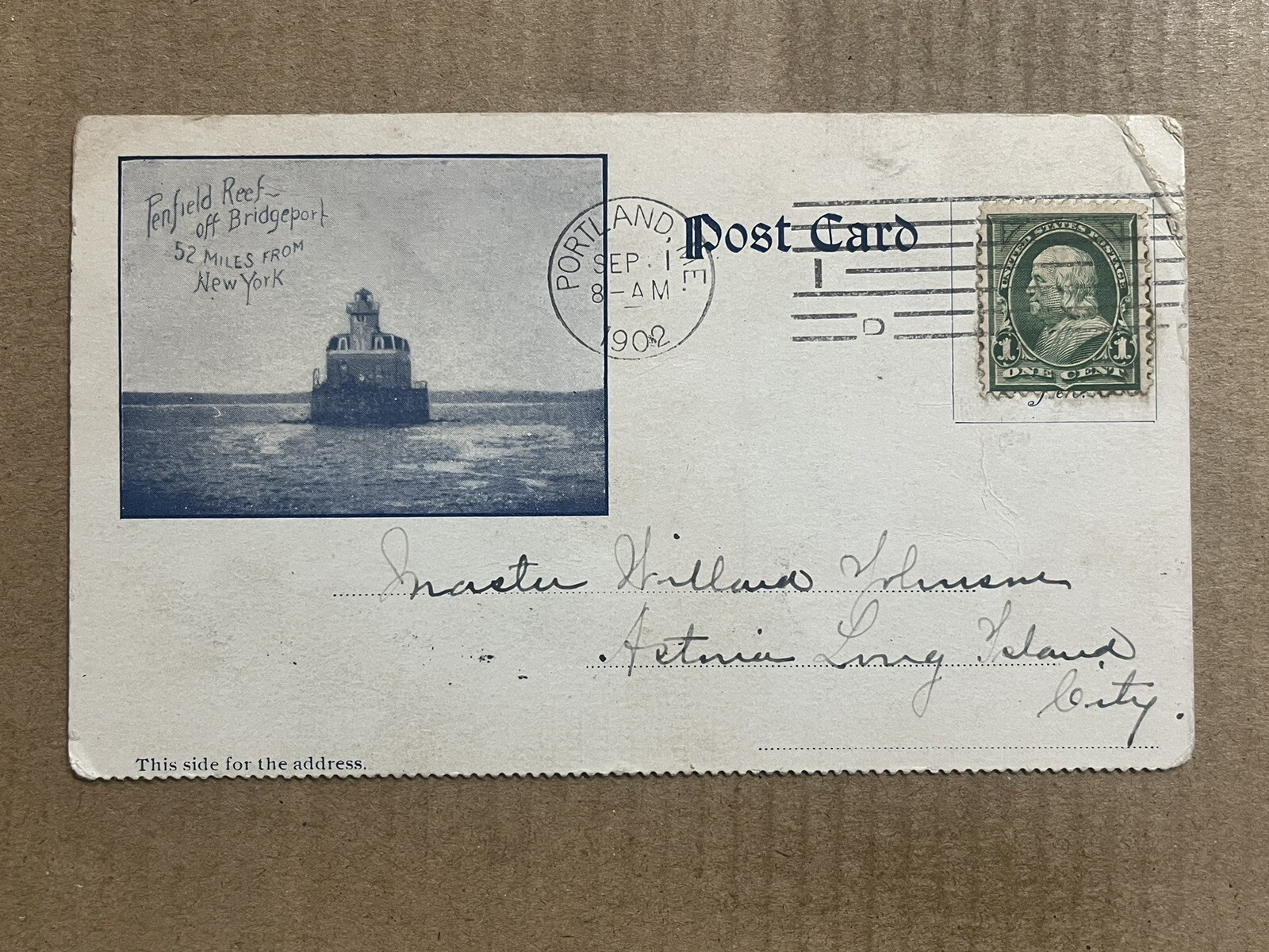 Postcard Bridgeport CT Penfield Reef Light Maine Steamship Co SS North